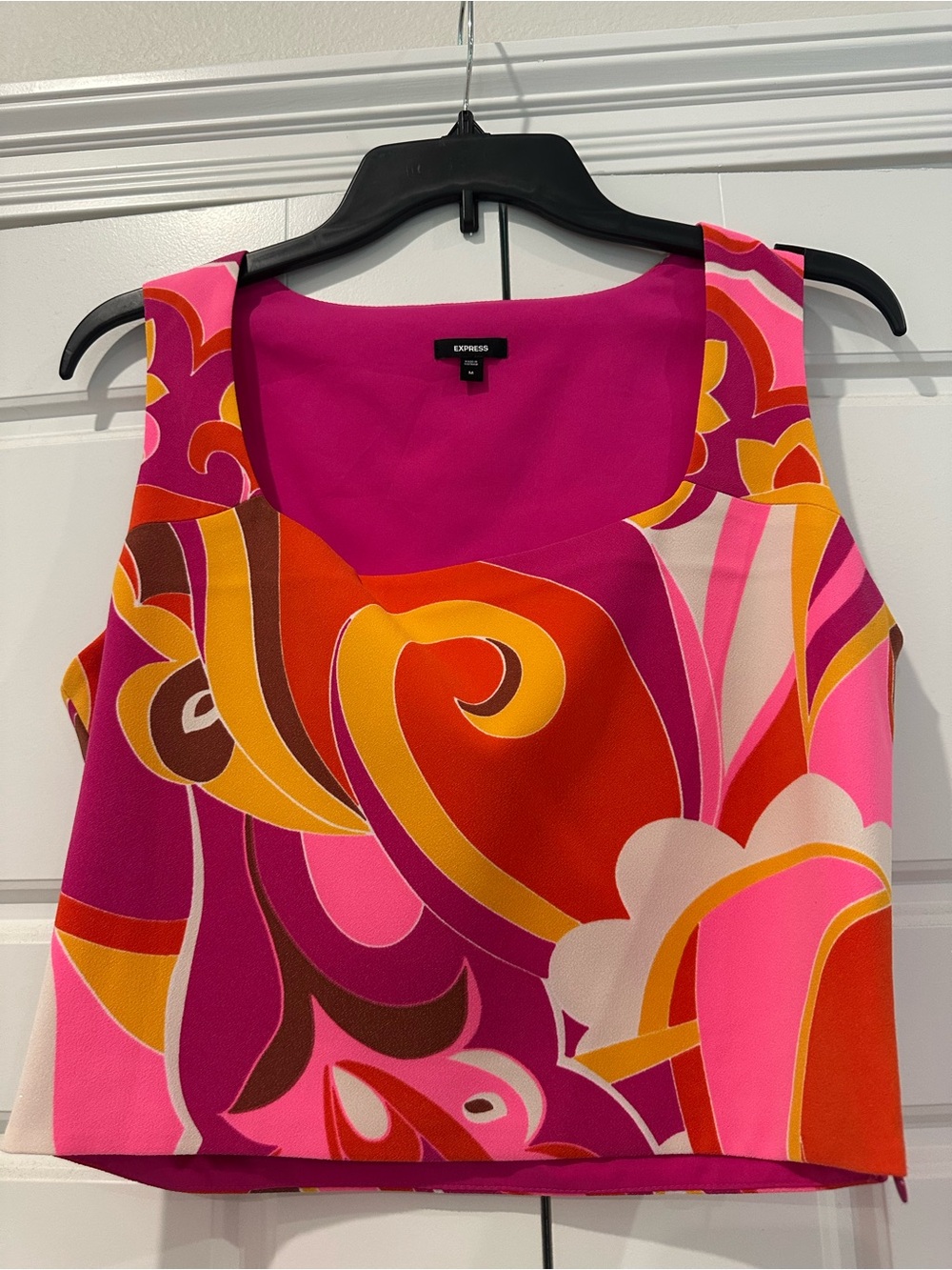Express Fuchsia Pink Multi-Color Abstract Print Crop Tank